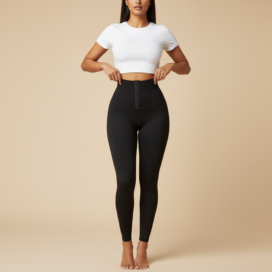 High-Waist Black Nylon Shapewear with Hook-and-Eye Closure-Shapewear-Bellascena-bellascena