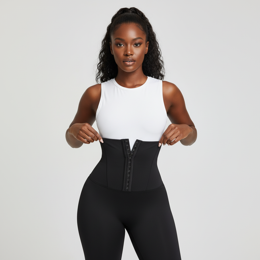 High-Waist Black Nylon Shapewear with Hook-and-Eye Closure-Shapewear-Bellascena-bellascena