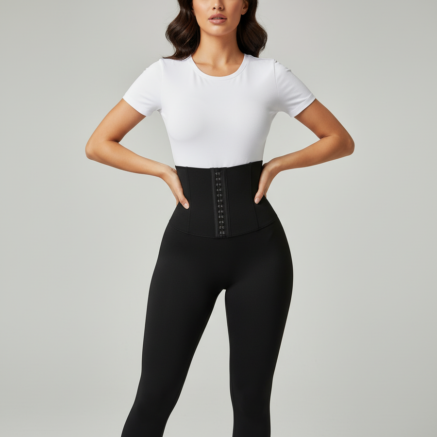 High-Waist Black Nylon Shapewear with Hook-and-Eye Closure-Shapewear-Bellascena-bellascena