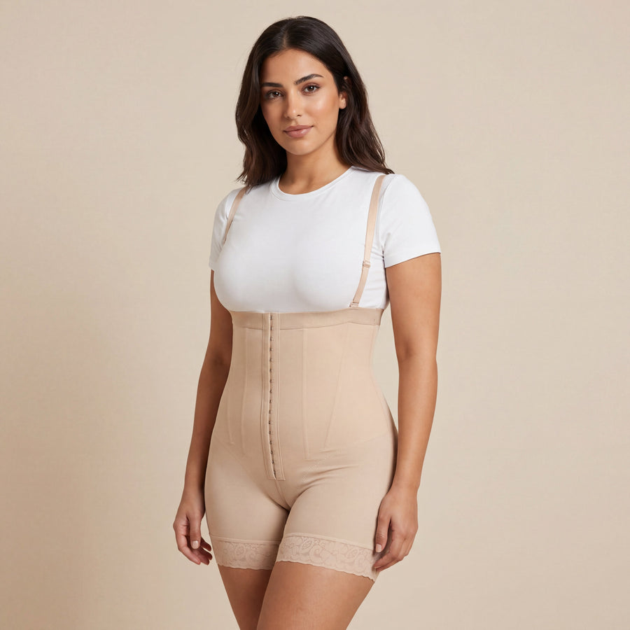 High-Waist Nude Stretch Shapewear with Removable Straps and Hook Closure-Shapewear-Bellascena-bellascena