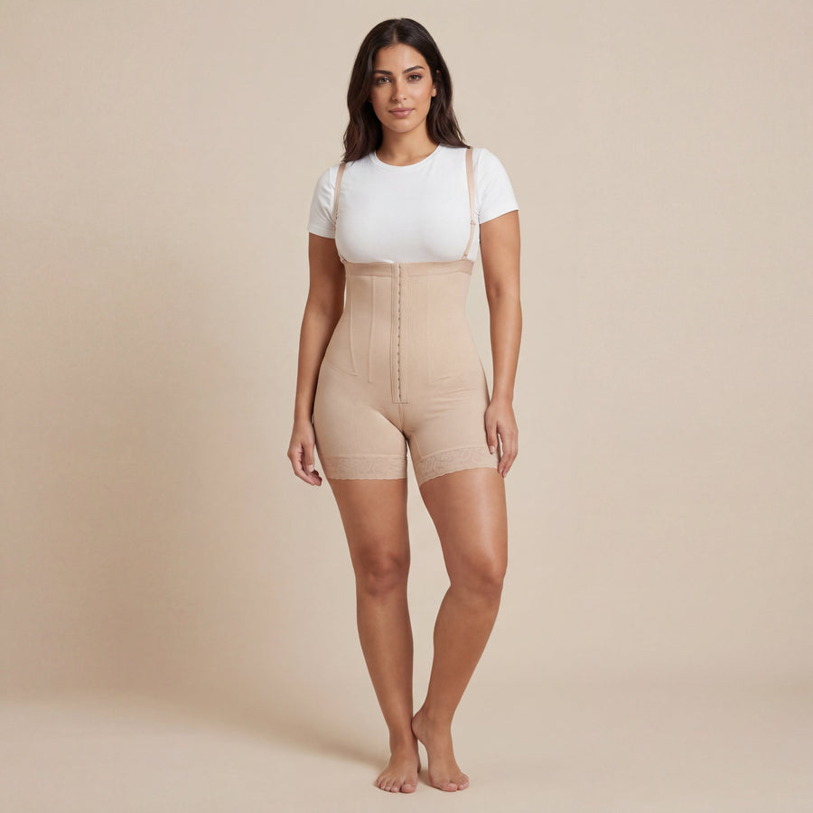 High-Waist Nude Stretch Shapewear with Removable Straps and Hook Closure-Shapewear-Bellascena-bellascena
