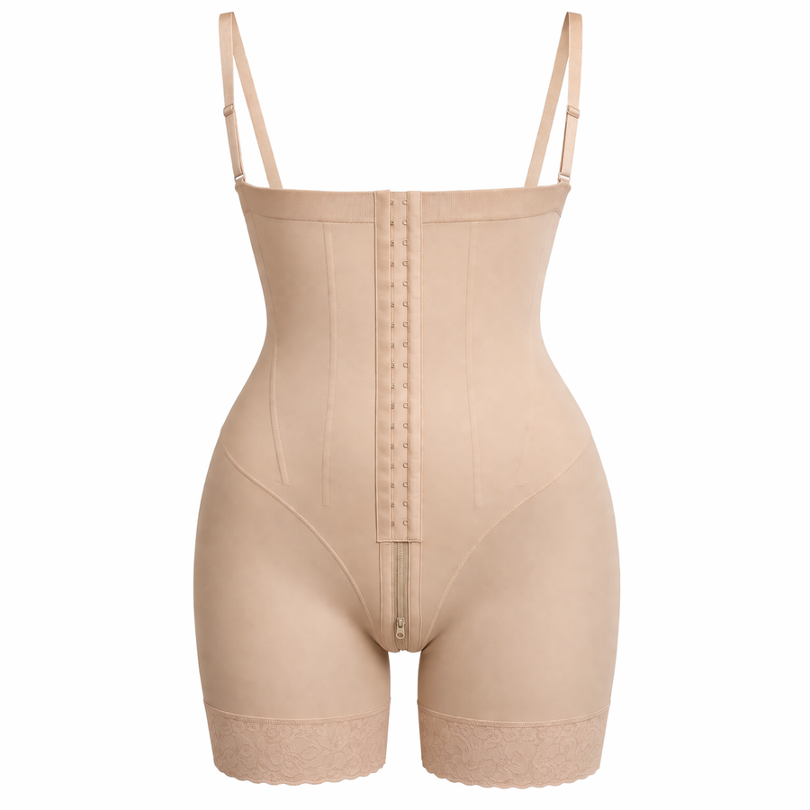High-Waist Nude Stretch Shapewear with Removable Straps and Hook Closure-Shapewear-Bellascena-Beige-S-bellascena