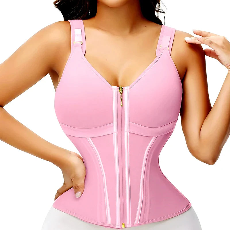 High-Waist Pink Satin Shapewear with Bra Support-Shapewear-Bellascena-bellascena