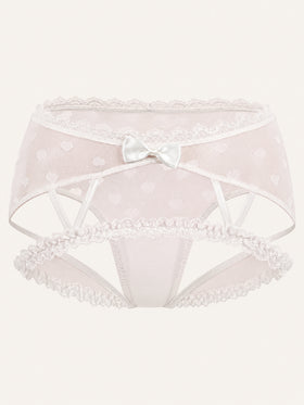 High-Waist Polka Dot White Mesh Bodysuit with Lace Trim-Panty-Bellascena-White-Universal-bellascena