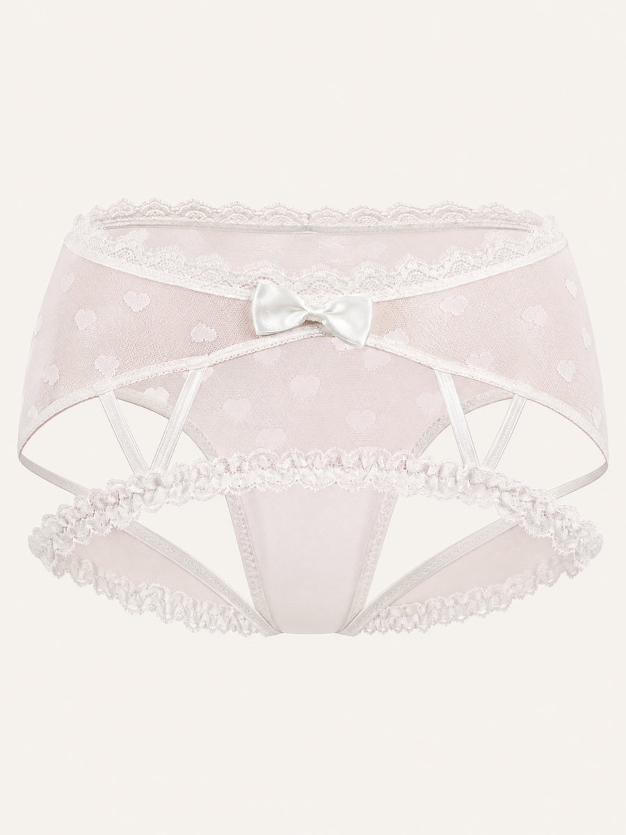 High-Waist Polka Dot White Mesh Bodysuit with Lace Trim-Panty-Bellascena-White-Universal-bellascena