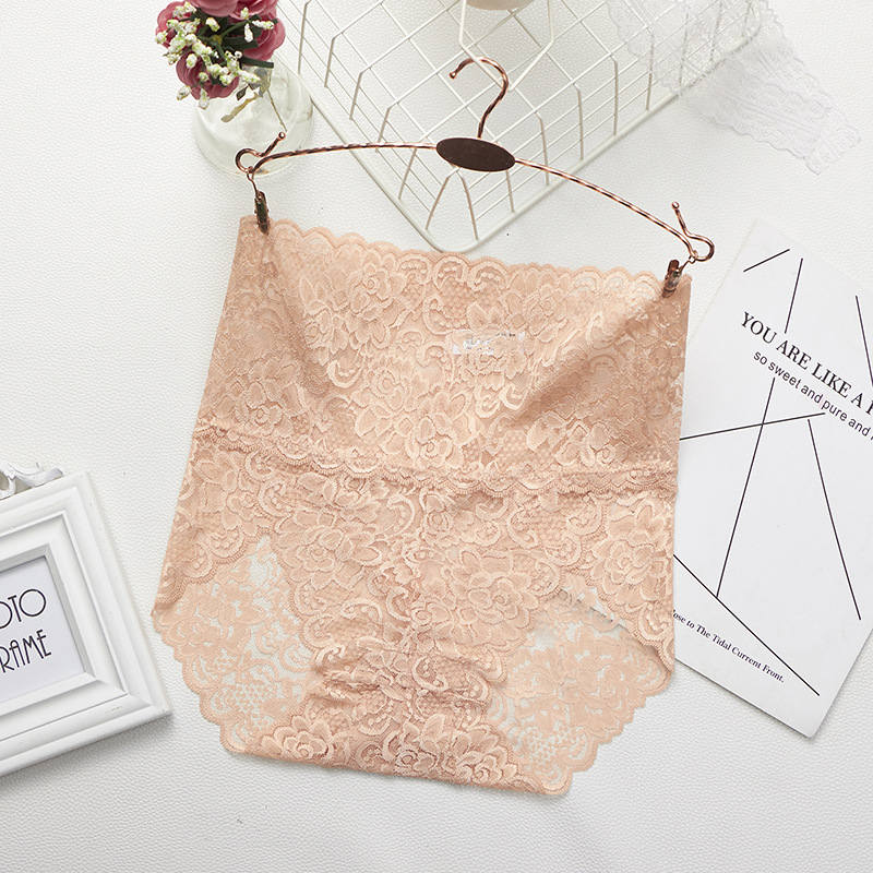 High-Waisted Floral Beige Lace Panty with Scalloped Edges-Panty-Bellascena-bellascena