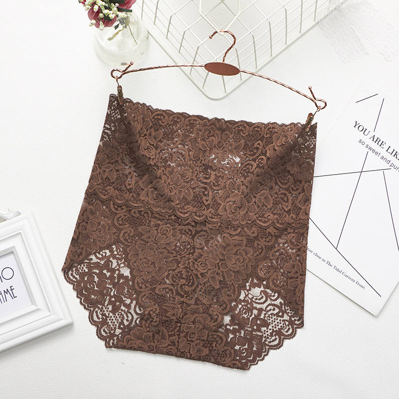 High-Waisted Floral Beige Lace Panty with Scalloped Edges-Panty-Bellascena-Brown-M-bellascena