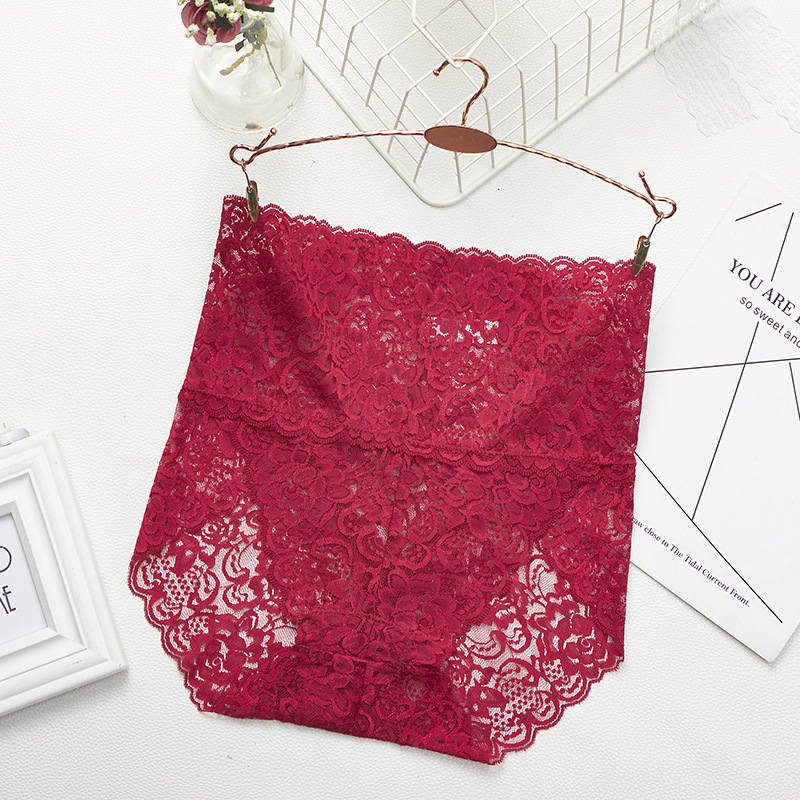High-Waisted Floral Beige Lace Panty with Scalloped Edges-Panty-Bellascena-Burgundy-M-bellascena