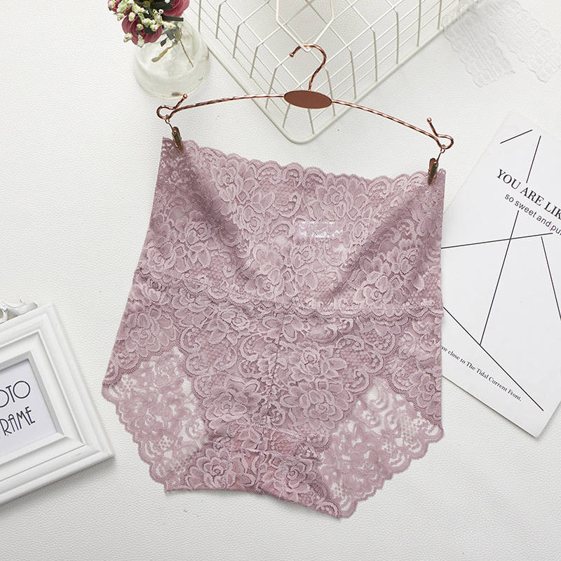 High-Waisted Floral Beige Lace Panty with Scalloped Edges-Panty-Bellascena-Light Purple-M-bellascena
