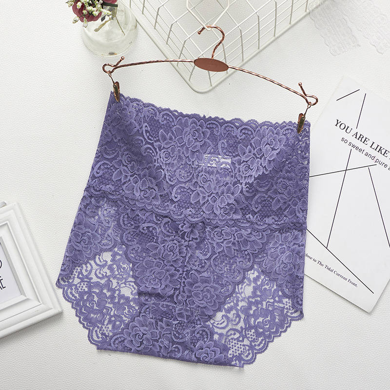 High-Waisted Floral Beige Lace Panty with Scalloped Edges-Panty-Bellascena-Purple-M-bellascena