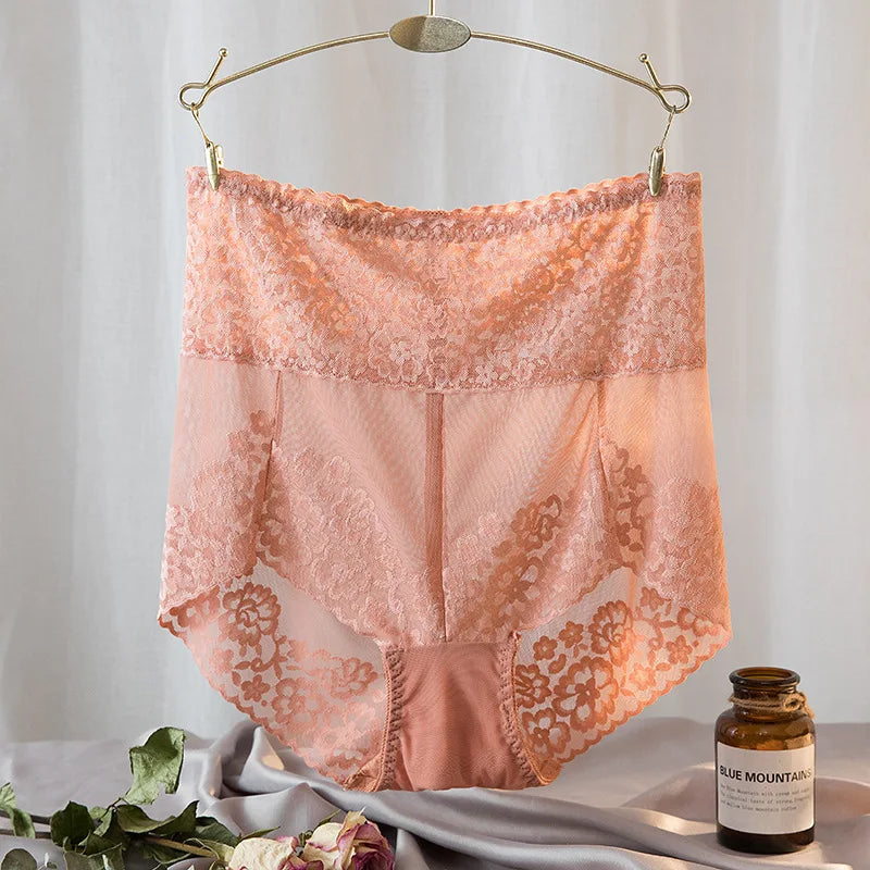 High-Waisted Navy Blue Lace Panty with Sheer Scalloped Edges-Panty-Bellascena-Coral-L-bellascena