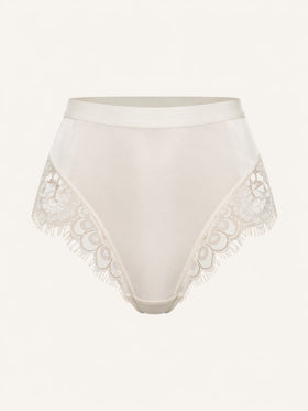 Ivory Lace High-Waisted Panty with Scalloped Edges-Panty-Bellascena-bellascena