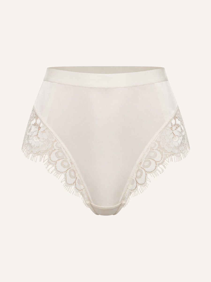 Ivory Lace High-Waisted Panty with Scalloped Edges-Panty-Bellascena-bellascena