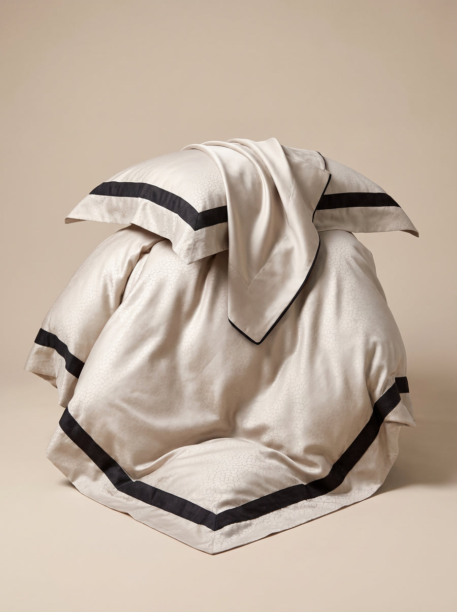 Ivory with Black Trim Cotton Duvet Cover with Contrast Detail-Duvet Cover-Bellascena-bellascena