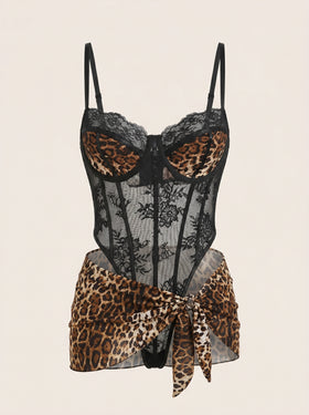 Leopard Print Lace Bodysuit with Underwire Support-Bodysuit-Bellascena-bellascena