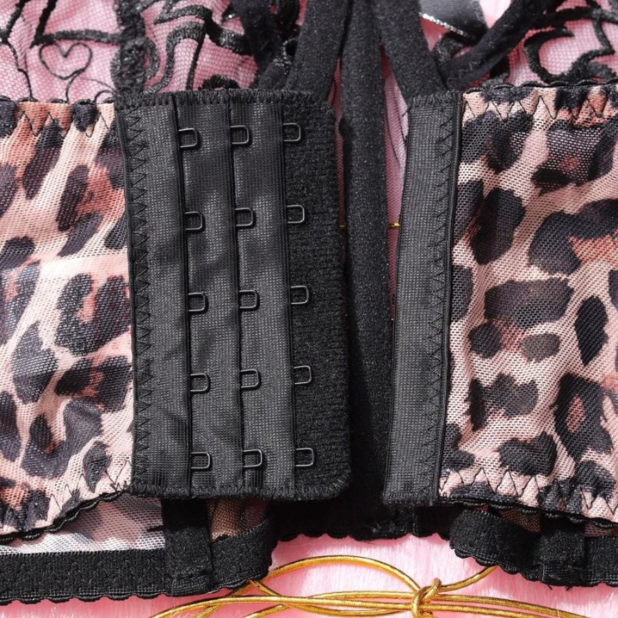 Leopard Print Mesh Bodysuit with Strappy Details-Bodysuit-Bellascena-bellascena