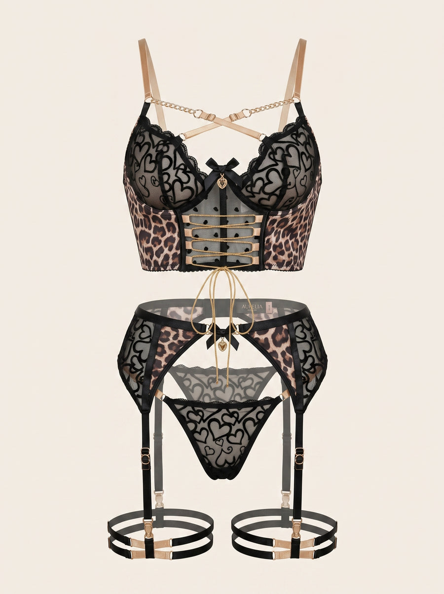 Leopard Print Mesh Bodysuit with Strappy Details-Bodysuit-Bellascena-bellascena