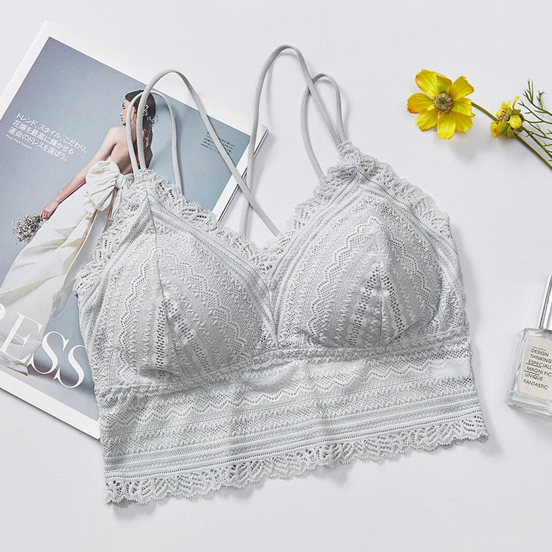 Light Gray Lace Bralette with Scalloped Edges-Bra-Bellascena-bellascena