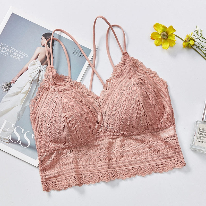 Light Gray Lace Bralette with Scalloped Edges-Bra-Bellascena-Pink-Universal-bellascena