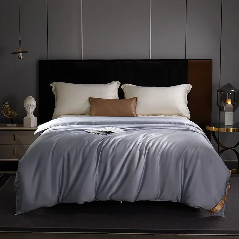 Light Grey Satin Duvet with Glossy Finish-Duvet-Bellascena-bellascena