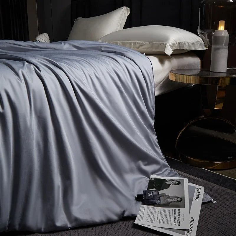Light Grey Satin Duvet with Glossy Finish-Duvet-Bellascena-bellascena