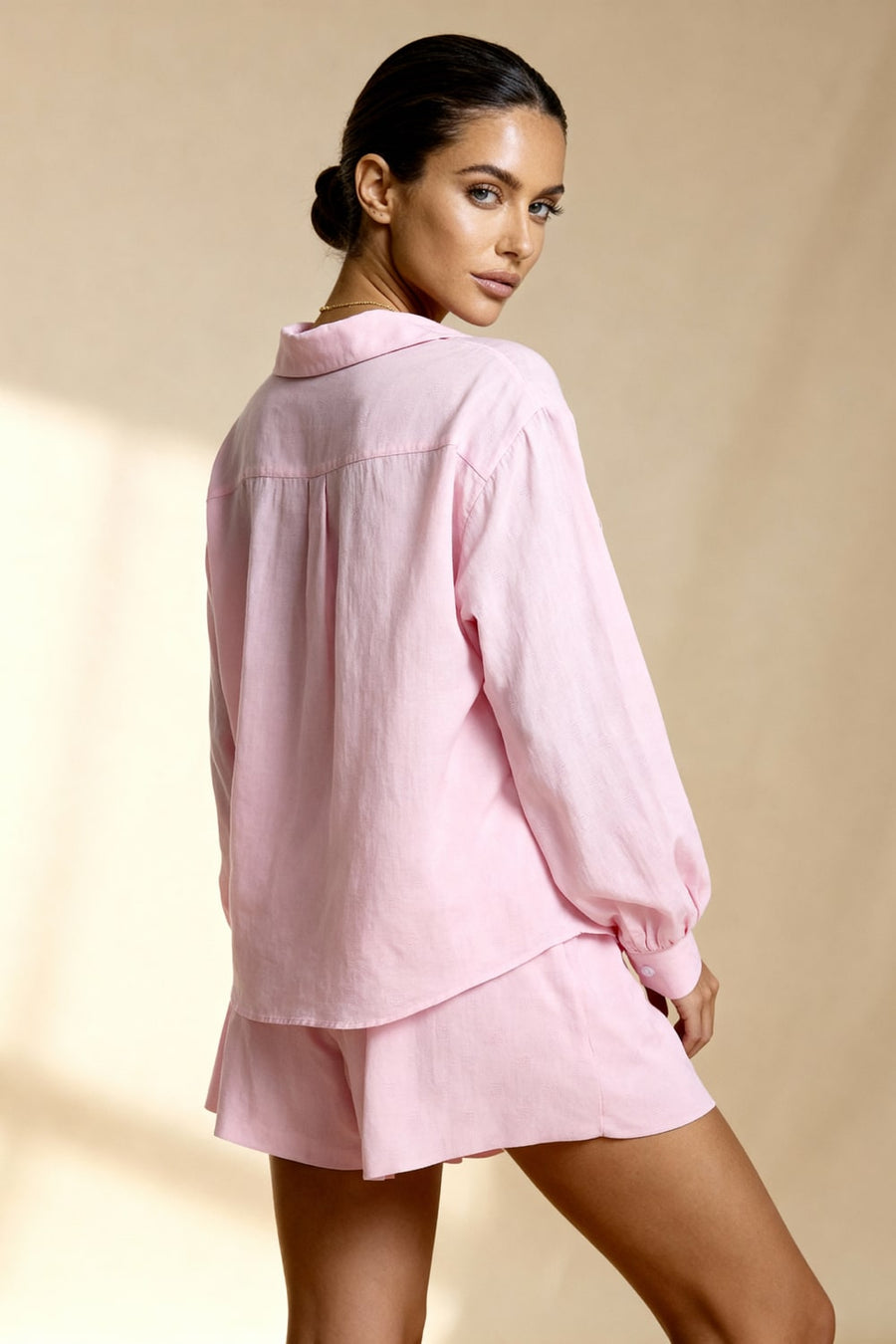Light Pink Satin Pajama Set with Button-Up Elegance-Pajama Set-Bellascena-bellascena