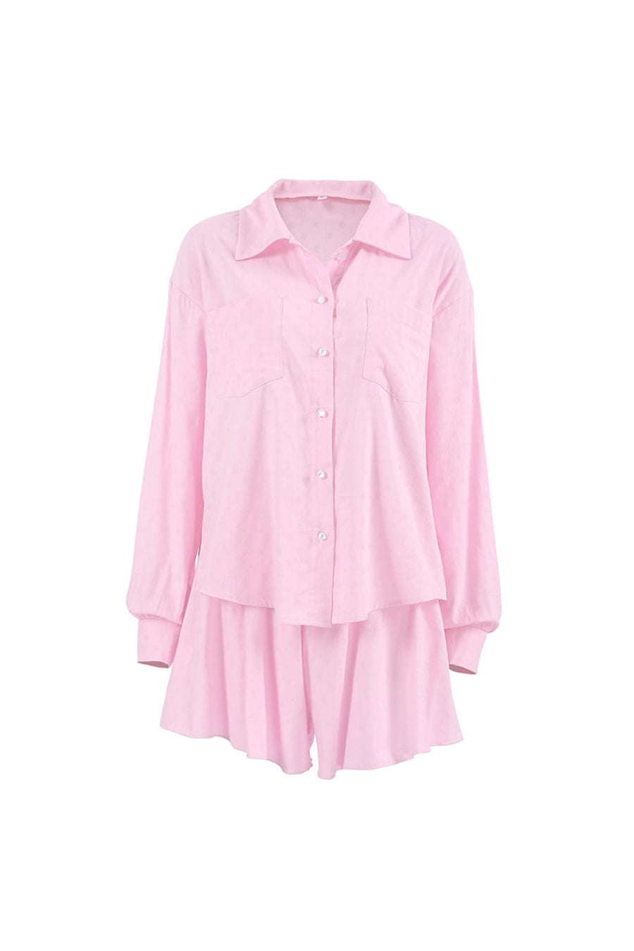 Light Pink Satin Pajama Set with Button-Up Elegance-Pajama Set-Bellascena-bellascena