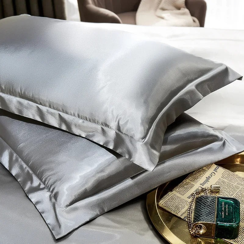 Luxurious Champagne, White & Chocolate Brown Silk Pillowcase Set with Silky Sheen-Pillowcase-Bellascena-1-50 x70cm 2pcs-bellascena