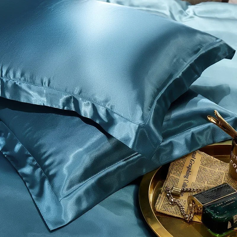 Luxurious Champagne, White & Chocolate Brown Silk Pillowcase Set with Silky Sheen-Pillowcase-Bellascena-10-50 x70cm 2pcs-bellascena