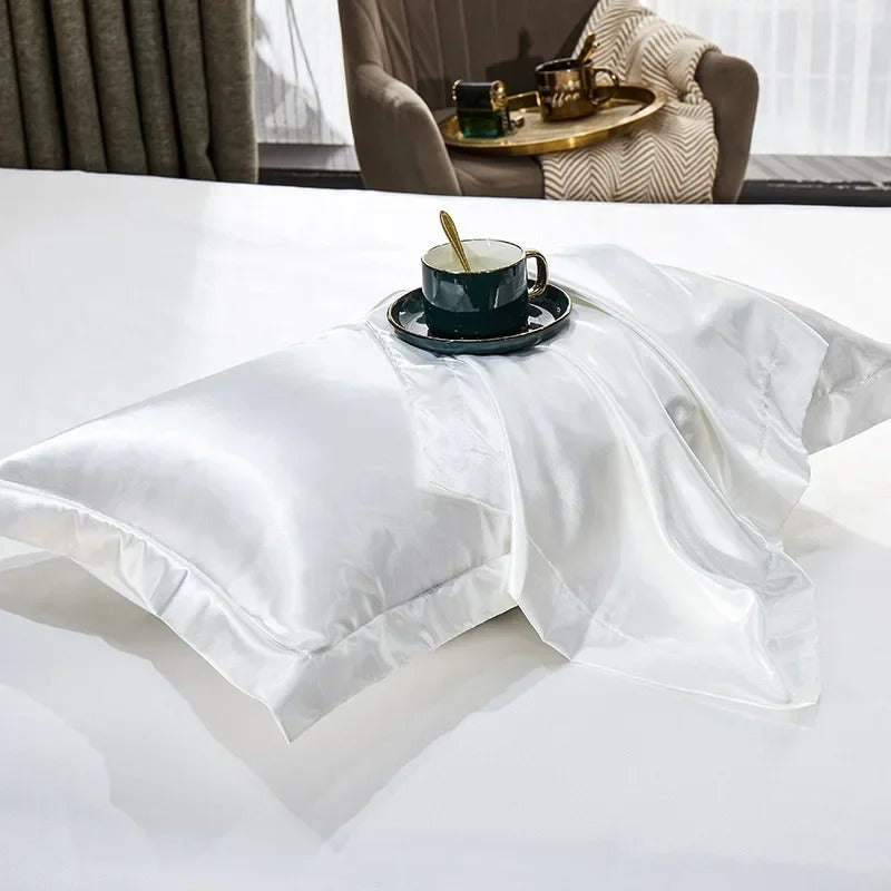 Luxurious Champagne, White & Chocolate Brown Silk Pillowcase Set with Silky Sheen-Pillowcase-Bellascena-11-50 x70cm 2pcs-bellascena