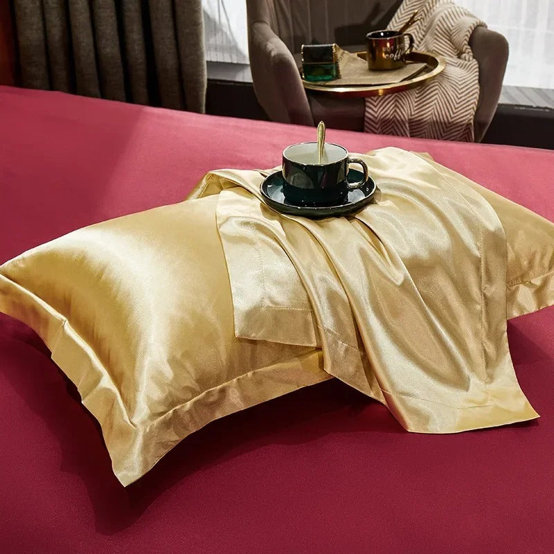 Luxurious Champagne, White & Chocolate Brown Silk Pillowcase Set with Silky Sheen-Pillowcase-Bellascena-12-50 x70cm 2pcs-bellascena