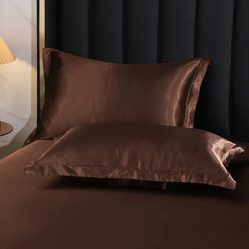 Luxurious Champagne, White & Chocolate Brown Silk Pillowcase Set with Silky Sheen-Pillowcase-Bellascena-14-50 x70cm 2pcs-bellascena