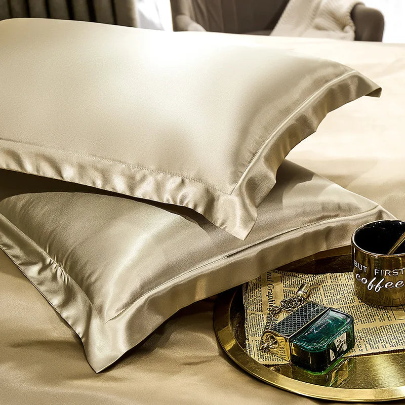 Luxurious Champagne, White & Chocolate Brown Silk Pillowcase Set with Silky Sheen-Pillowcase-Bellascena-18-50 x70cm 2pcs-bellascena