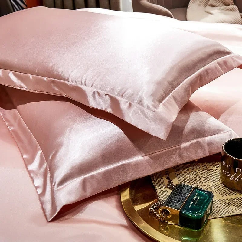Luxurious Champagne, White & Chocolate Brown Silk Pillowcase Set with Silky Sheen-Pillowcase-Bellascena-3-50 x70cm 2pcs-bellascena