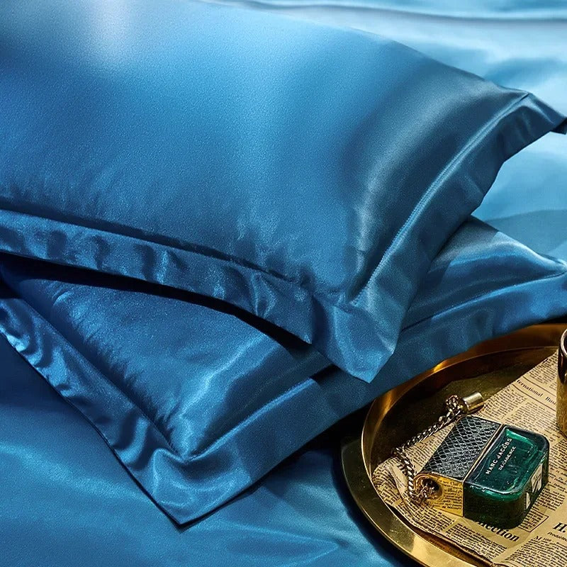 Luxurious Champagne, White & Chocolate Brown Silk Pillowcase Set with Silky Sheen-Pillowcase-Bellascena-4-50 x70cm 2pcs-bellascena