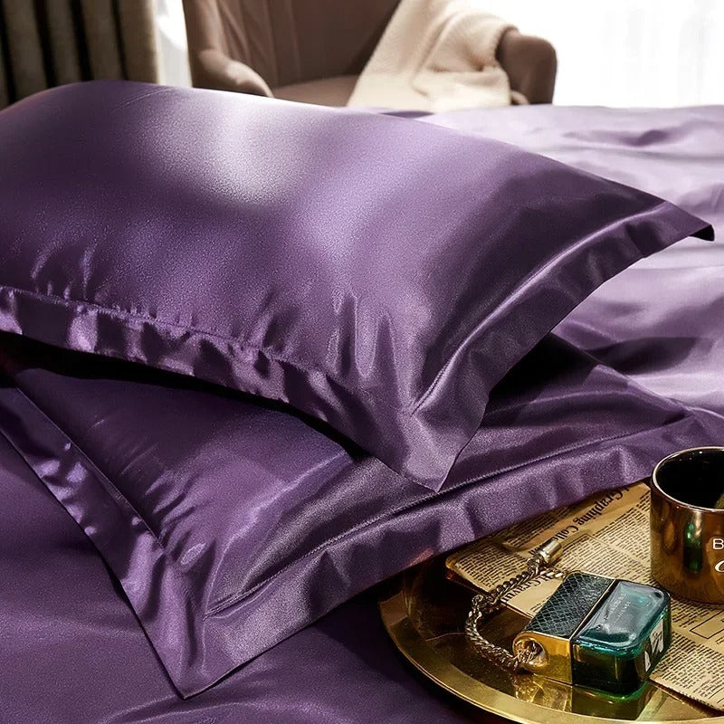 Luxurious Champagne, White & Chocolate Brown Silk Pillowcase Set with Silky Sheen-Pillowcase-Bellascena-5-50 x70cm 2pcs-bellascena