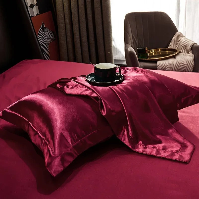 Luxurious Champagne, White & Chocolate Brown Silk Pillowcase Set with Silky Sheen-Pillowcase-Bellascena-7-50 x70cm 2pcs-bellascena
