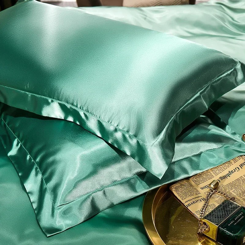 Luxurious Champagne, White & Chocolate Brown Silk Pillowcase Set with Silky Sheen-Pillowcase-Bellascena-9-50 x70cm 2pcs-bellascena