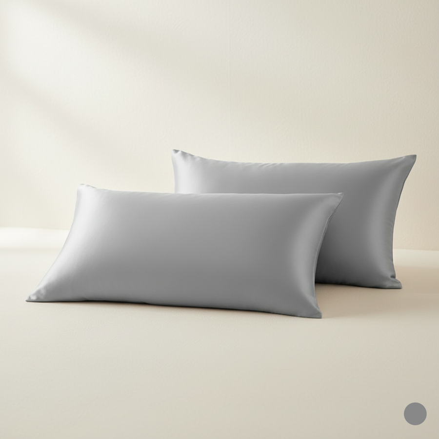 Luxurious Light Gray Satin Pillowcase Set with Smooth Texture-Pillowcase-Bellascena-bellascena