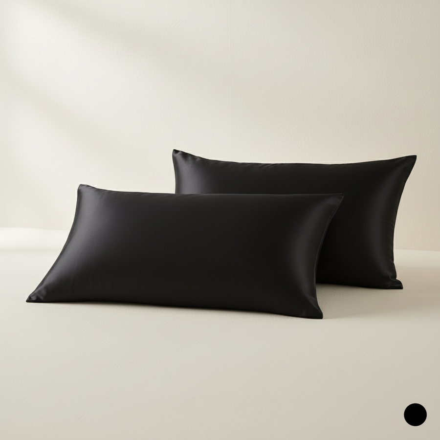 Luxurious Light Gray Satin Pillowcase Set with Smooth Texture-Pillowcase-Bellascena-Black-45x45cm-bellascena