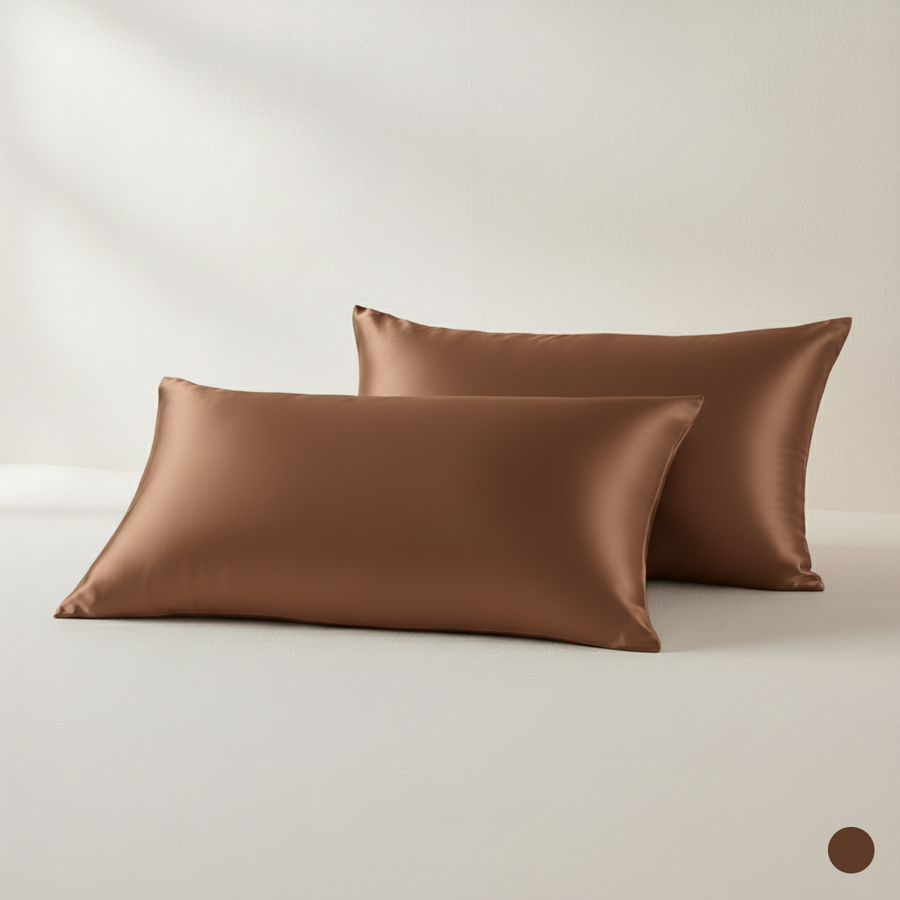 Luxurious Light Gray Satin Pillowcase Set with Smooth Texture-Pillowcase-Bellascena-Chestnut-45x45cm-bellascena