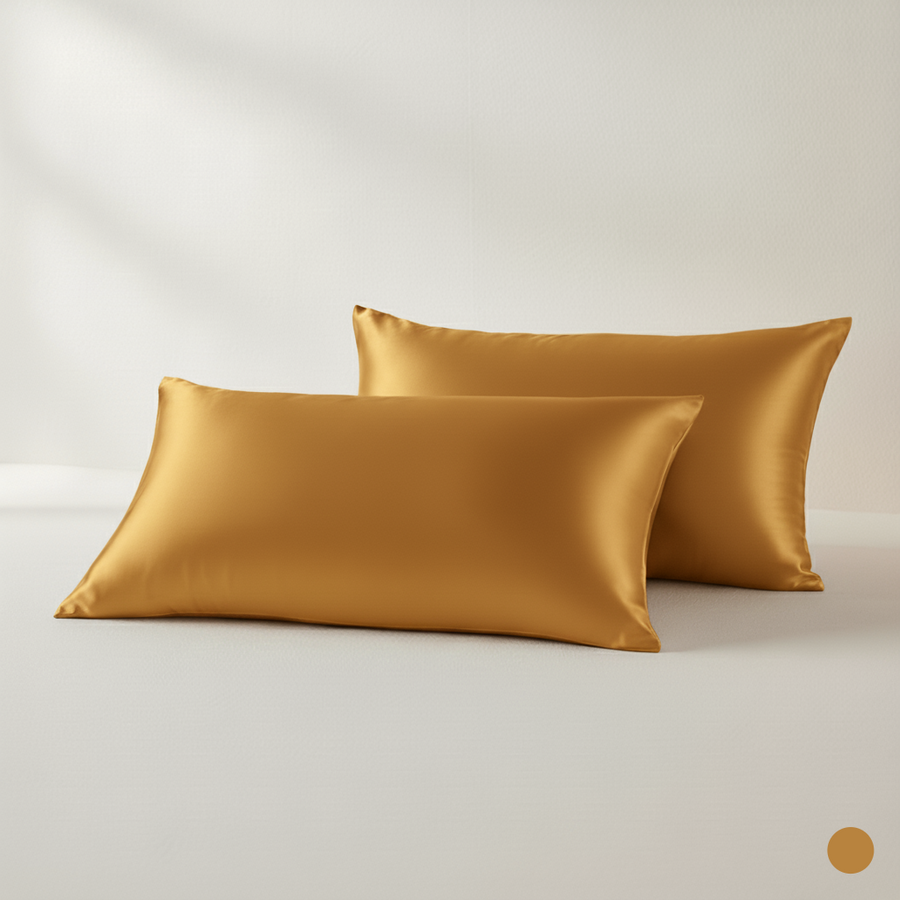Luxurious Light Gray Satin Pillowcase Set with Smooth Texture-Pillowcase-Bellascena-Golden-45x45cm-bellascena