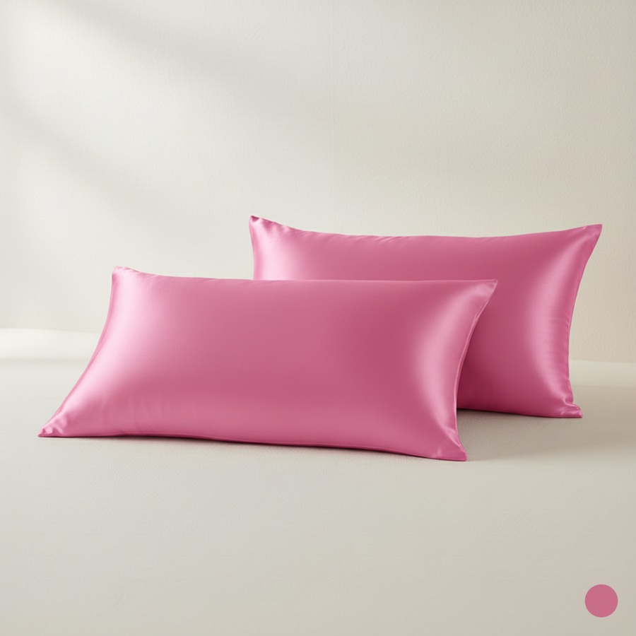 Luxurious Light Gray Satin Pillowcase Set with Smooth Texture-Pillowcase-Bellascena-Pink-45x45cm-bellascena