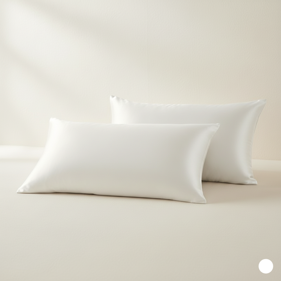 Luxurious Light Gray Satin Pillowcase Set with Smooth Texture-Pillowcase-Bellascena-White-45x45cm-bellascena
