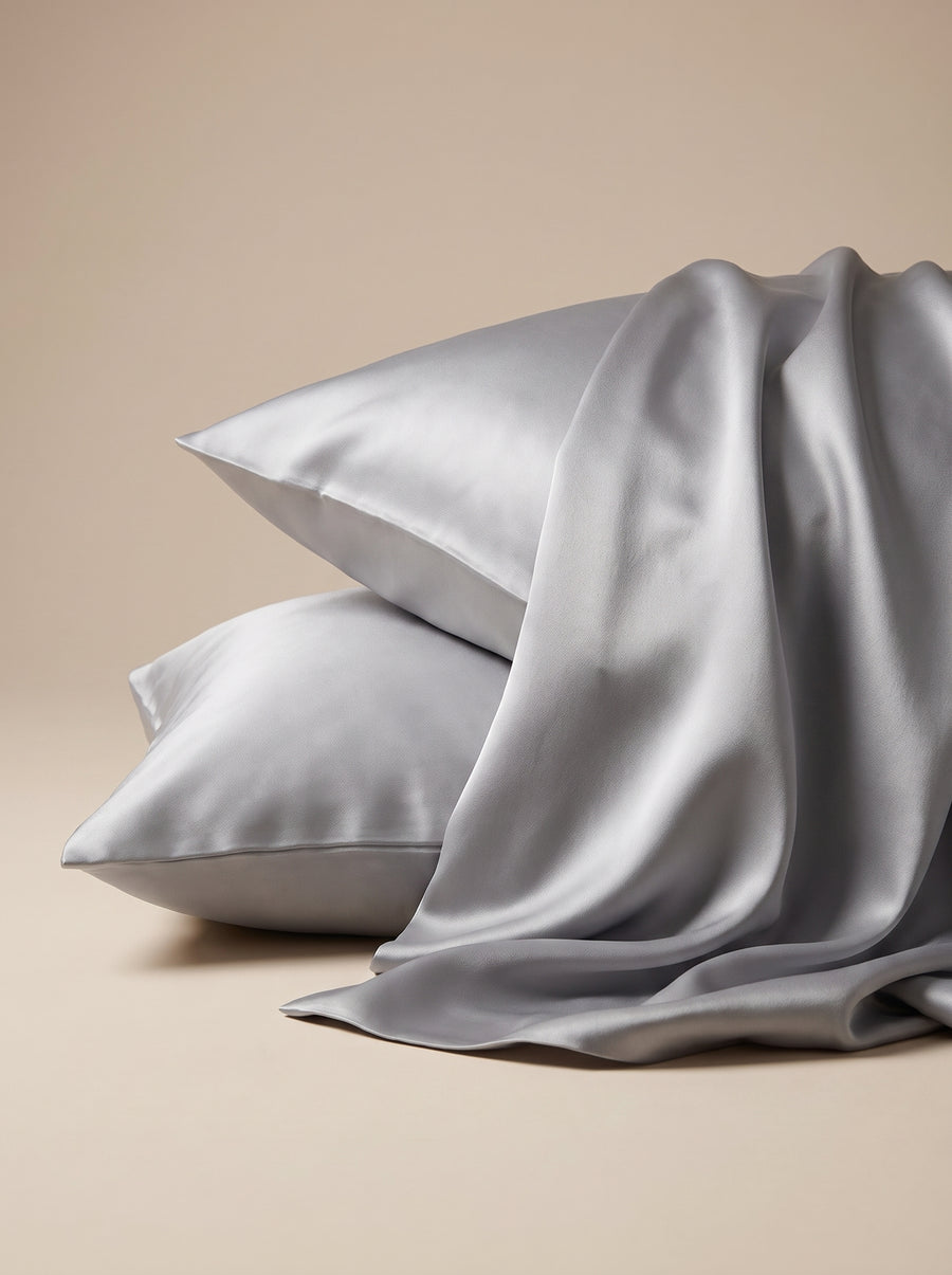 Luxurious Light Gray Satin Pillowcase Set with Smooth Texture-Pillowcase-Bellascena-bellascena