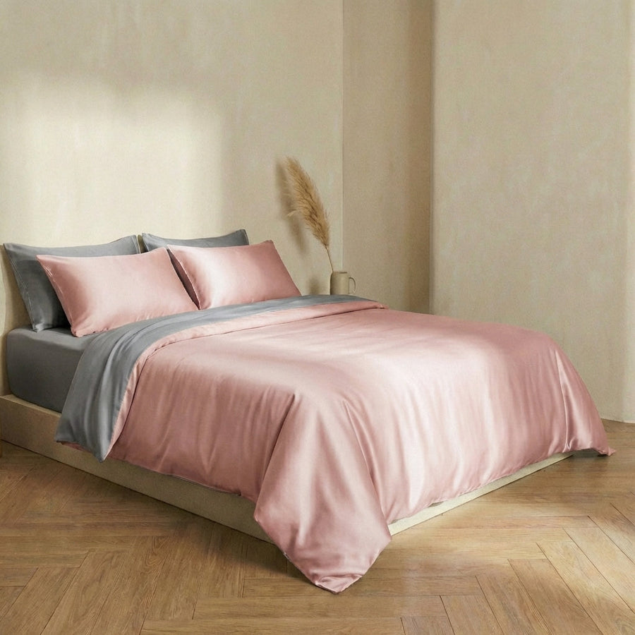 Mauve Satin Duvet Cover with Zipper Closure-Duvet Cover-Bellascena-bellascena