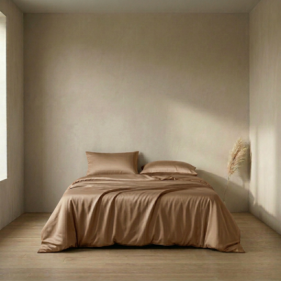 Mauve Satin Duvet Cover with Zipper Closure-Duvet Cover-Bellascena-Coffee-135x200cm-bellascena