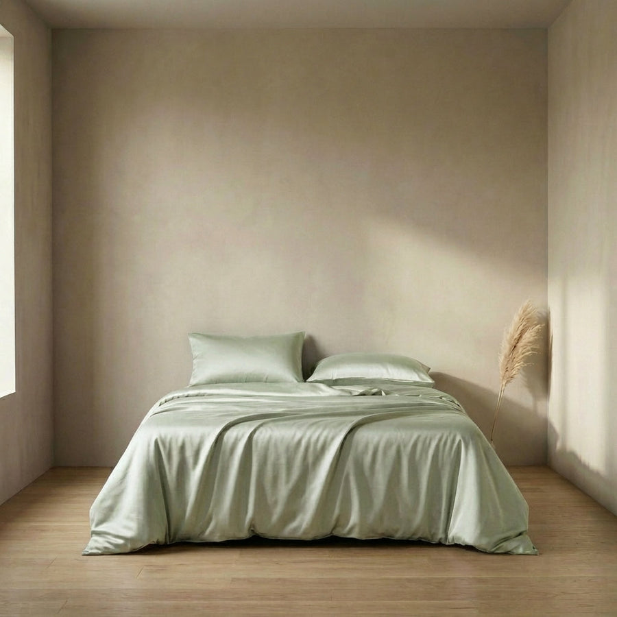 Mauve Satin Duvet Cover with Zipper Closure-Duvet Cover-Bellascena-Light Green-135x200cm-bellascena