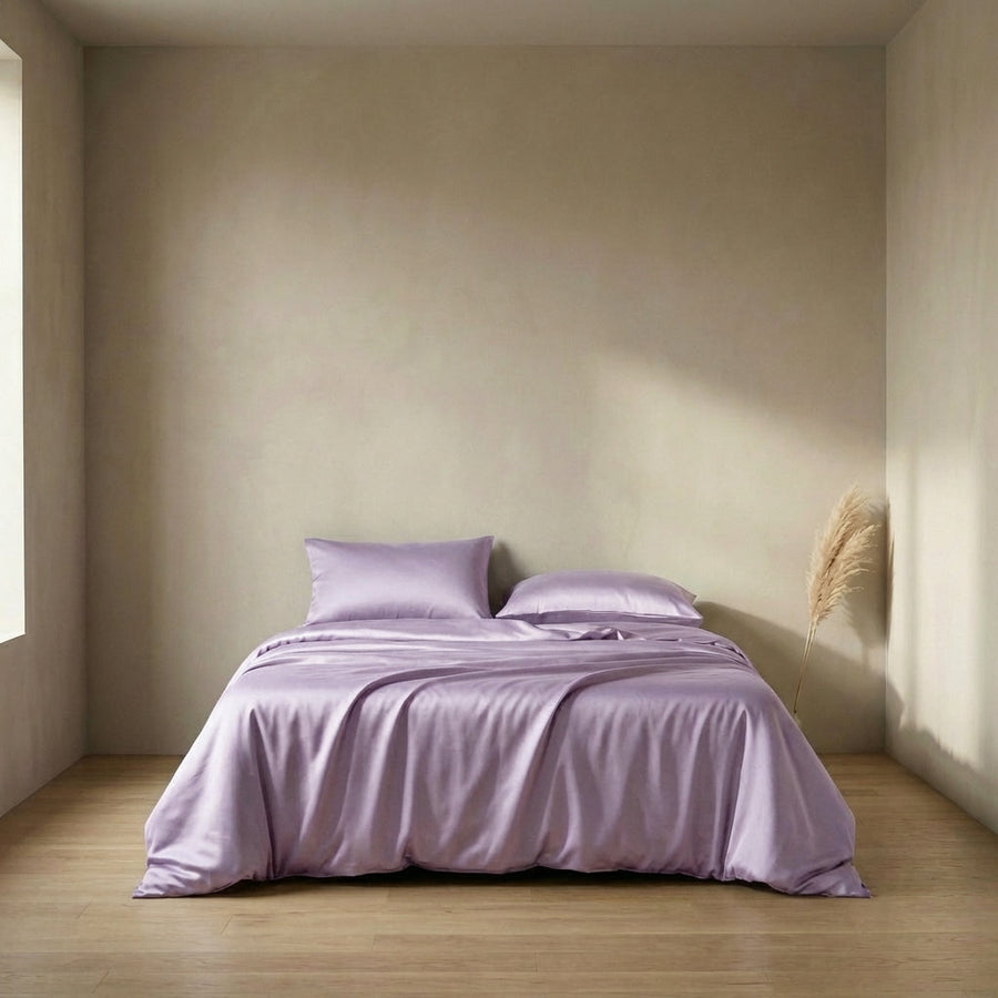 Mauve Satin Duvet Cover with Zipper Closure-Duvet Cover-Bellascena-Light Purple-135x200cm-bellascena
