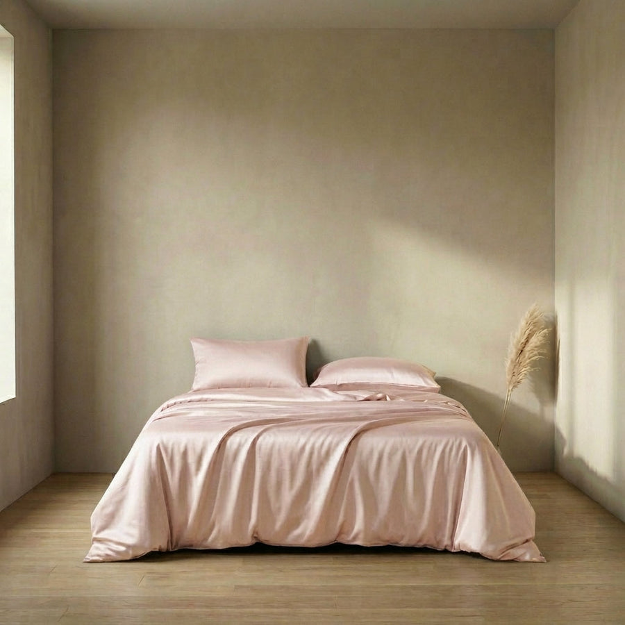 Mauve Satin Duvet Cover with Zipper Closure-Duvet Cover-Bellascena-Pale Rose-135x200cm-bellascena
